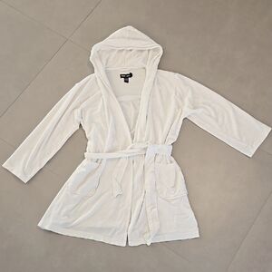 Ralph Lauren White Hooded Robe With Pink Horse Logo
